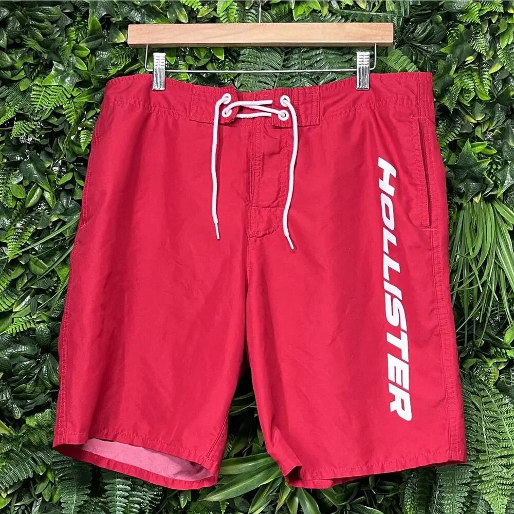 HOLLISTER‎ Shorts Men 34 Red Swim Trunks Pocket 2010